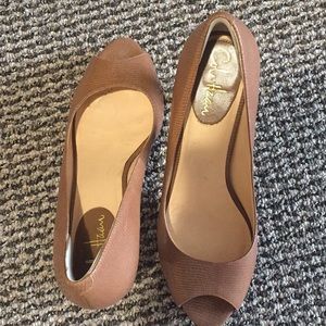 Cole Haan nude peep toe pumps